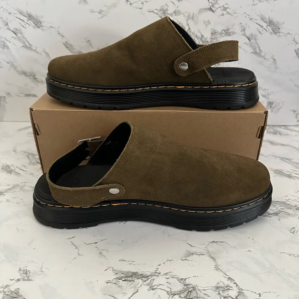 Dr. Martens Olive Green Suede Slingback Clog Loafers